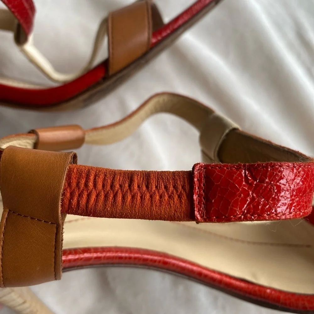 Kate Spade Red and Brown Heels with T-Strap Design
